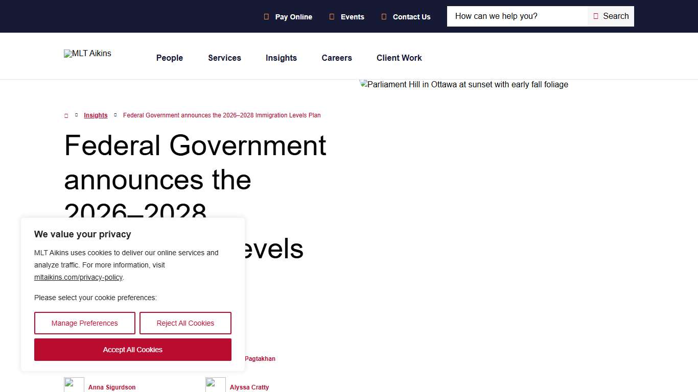 Federal Government announces the 2026–2028 Immigration Levels Plan Insights MLT Aikins